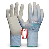 Gebol Upcycled Sensitive (1 Paar) - Arbeitshandschuhe aus recycelten PET-Flaschen, Gartenhandschuhe mit Latexschaum-Beschichtung, für Damen, S (Gr. 7), Hellblau