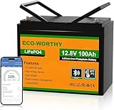 ECO-WORTHY LiFePO4 12V 100Ah Bluetooth mit 100A BMS Low Temperature Schutz und Max. 15000 Zyklens,1280Wh Lithium Batterie 12V 100Ah Autobatterie für Wohnmobil,Wohnwagen,Boot
