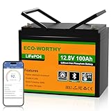 ECO-WORTHY LiFePO4 12V 100Ah Bluetooth mit 100A BMS Low Temperature Schutz und Max. 15000 Zyklens,1280Wh Lithium Batterie 12V 100Ah Autobatterie für Wohnmobil,Wohnwagen,Boot