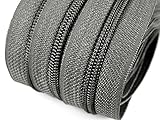 6 m endlos Reißverschluss 5 mm Laufschiene + 15 Zipper Meterware teilbar Farbwahl (mittelgrau)