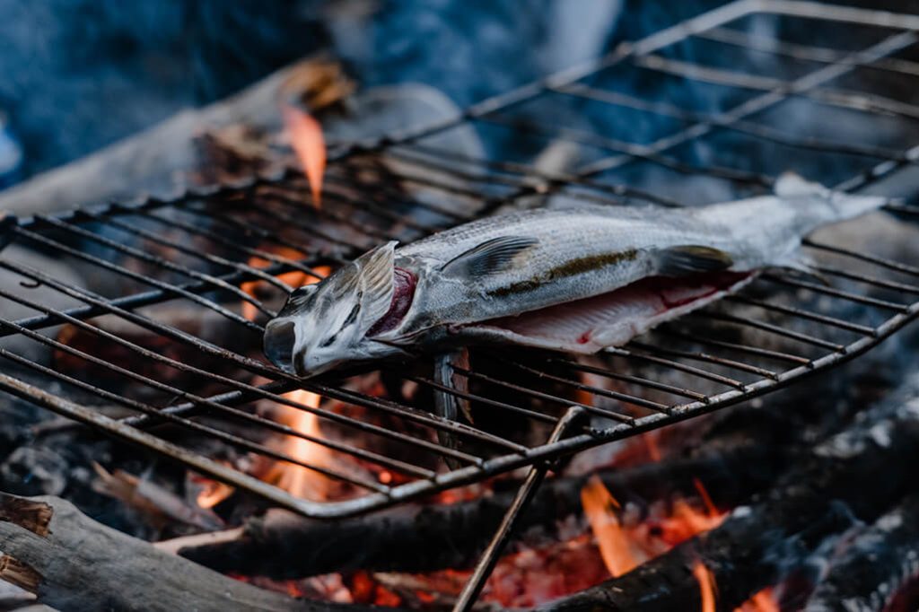 Aesche ueber Lagerfeuer