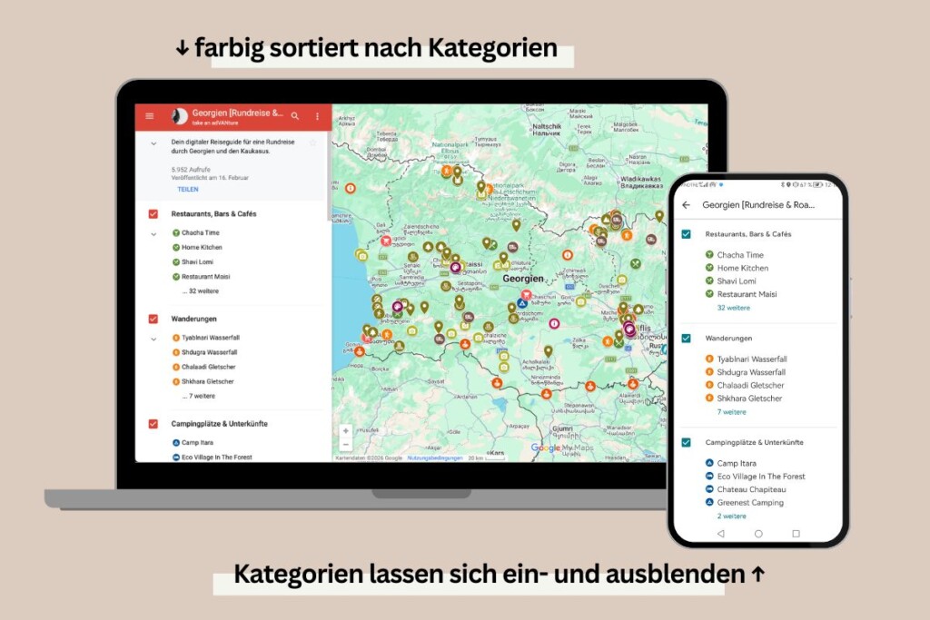 digitale Reiseführer: Übersicht über die einzelnen Kategorien