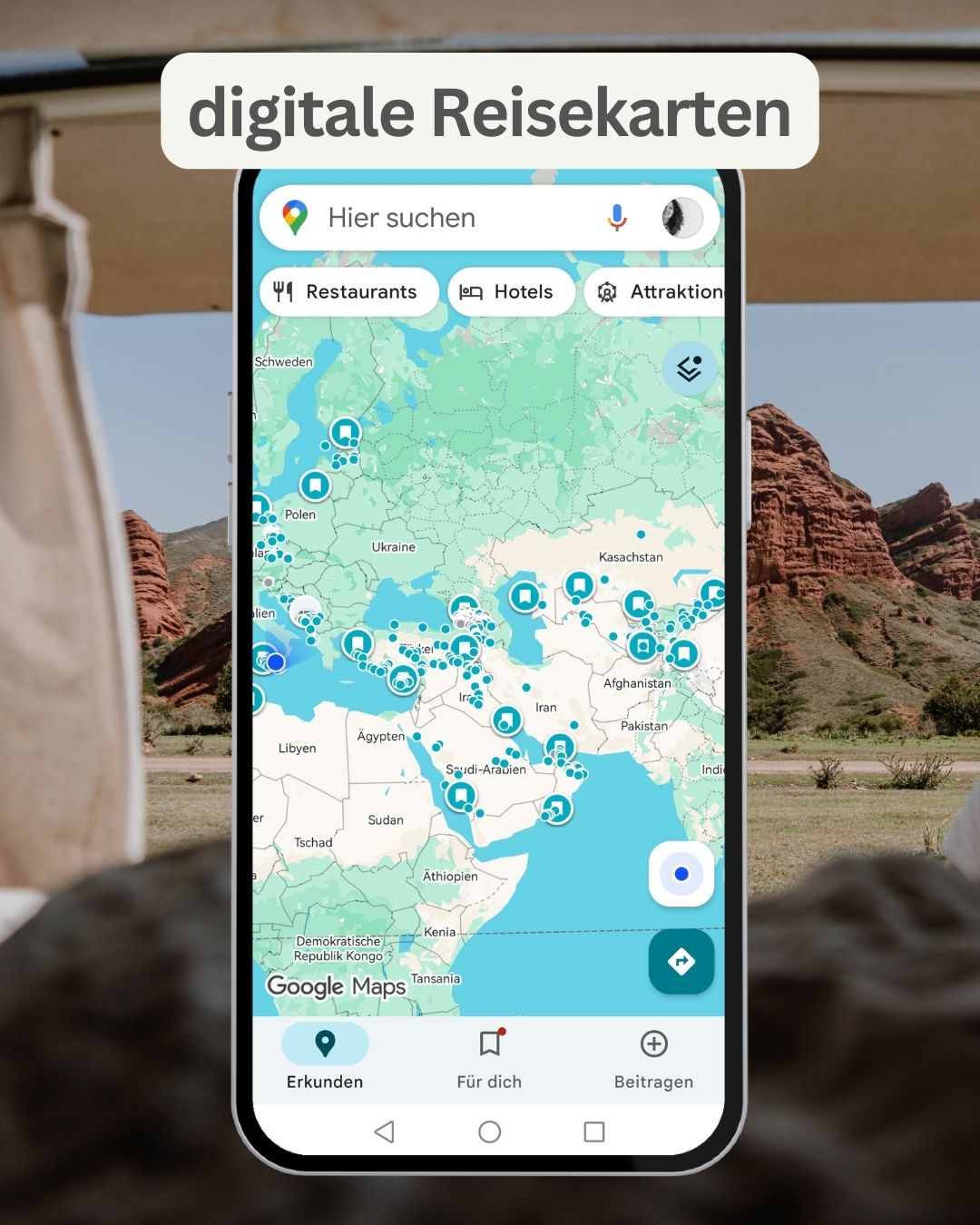 Screenshot digitale Reiseführer Google Maps.